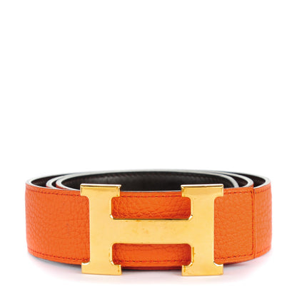 Hermes Togo Box 32mm H Belt 80 Orange Chocolate 1 of 6