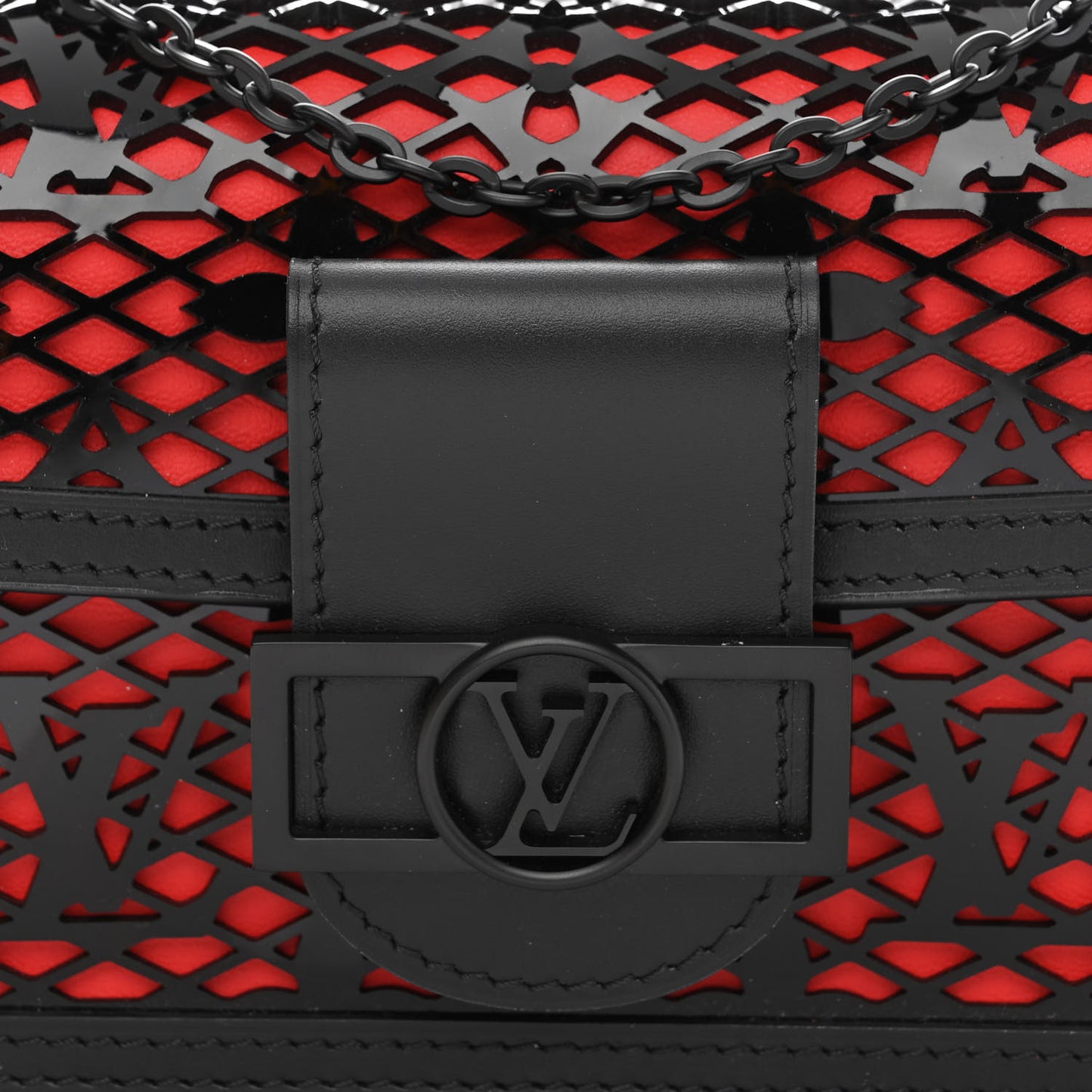 Patent Calfskin Laced Monogram Dauphine Chain Wallet Black