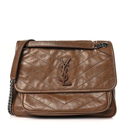 Saint Laurent Crinkled Calfskin Matelasse Monogram Medium Niki Chain Satchel Tan Brown 1 of 9
