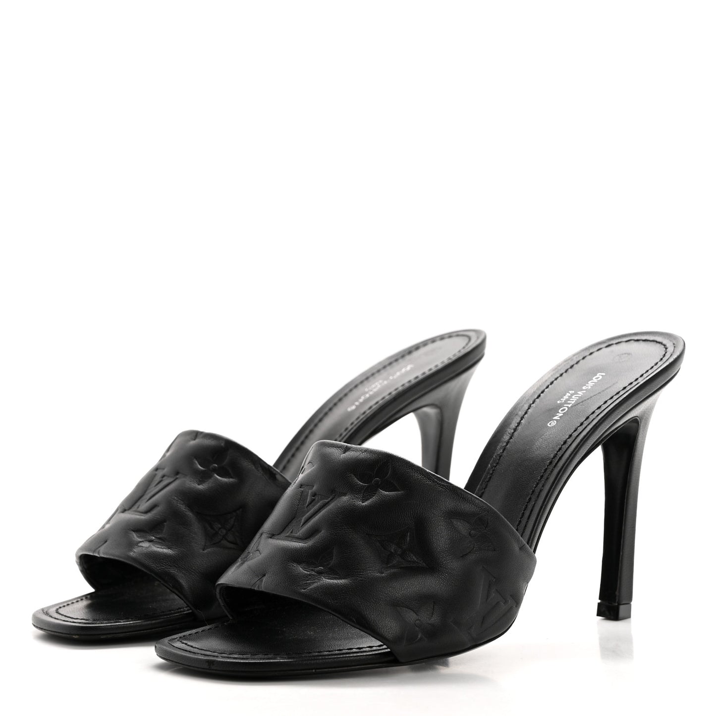 Lambskin Embossed Monogram Revival High Heel Mules 40 Black
