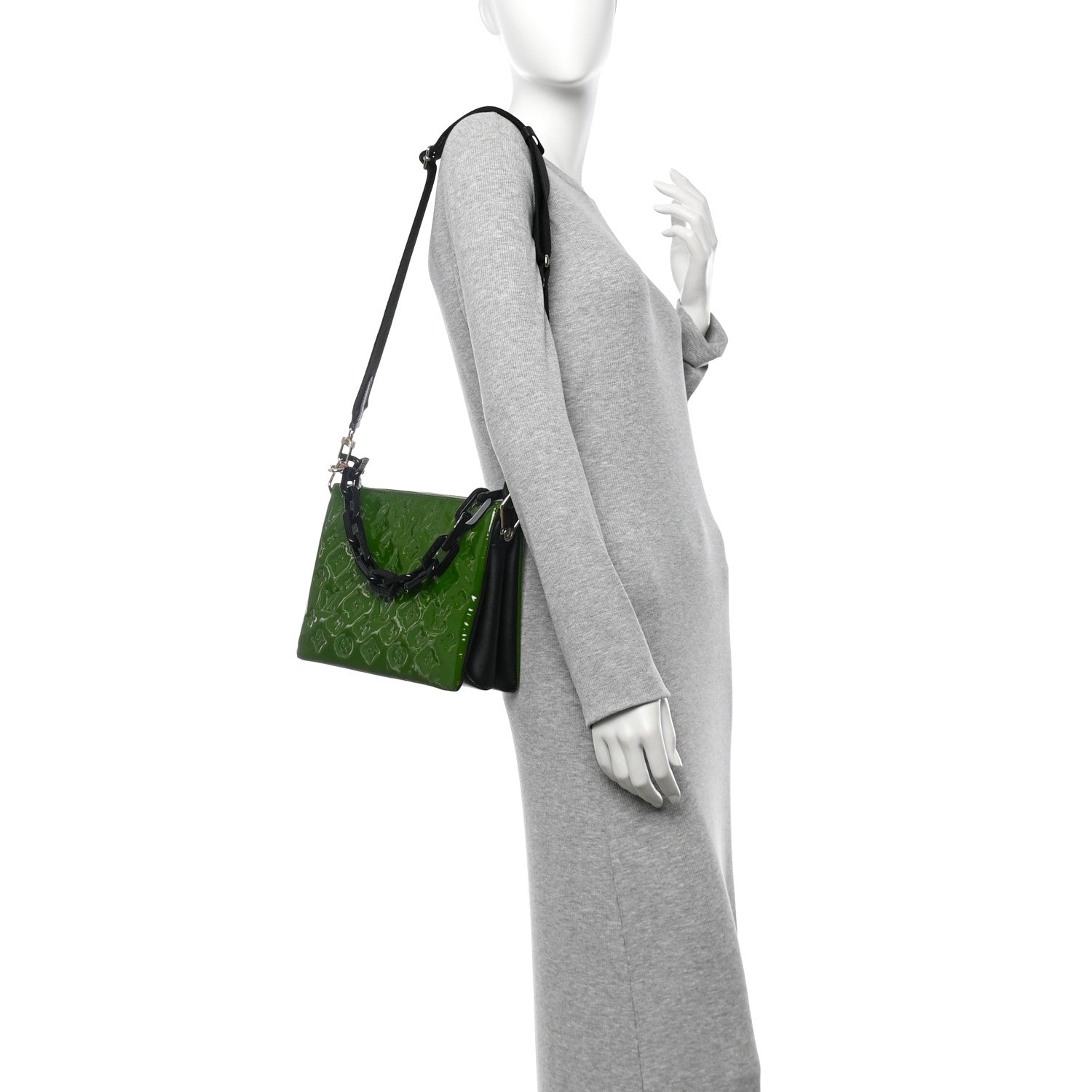 Louis Vuitton Patent Embossed Monogram Coussin PM Green Black 2 of 14