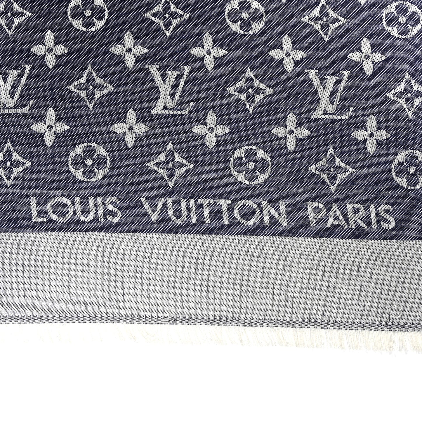 Silk Wool Monogram Denim Shawl Blue