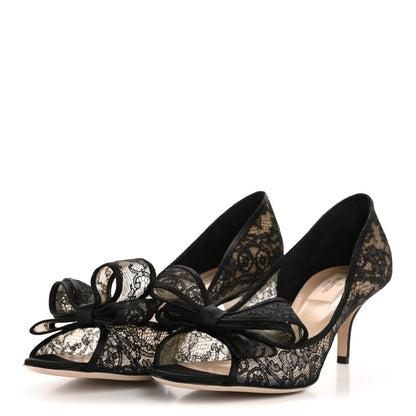 Valentino Garavani Satin Lace Couture Bow Peep Toe Low Heel Pumps 39.5 Black 4 of 8