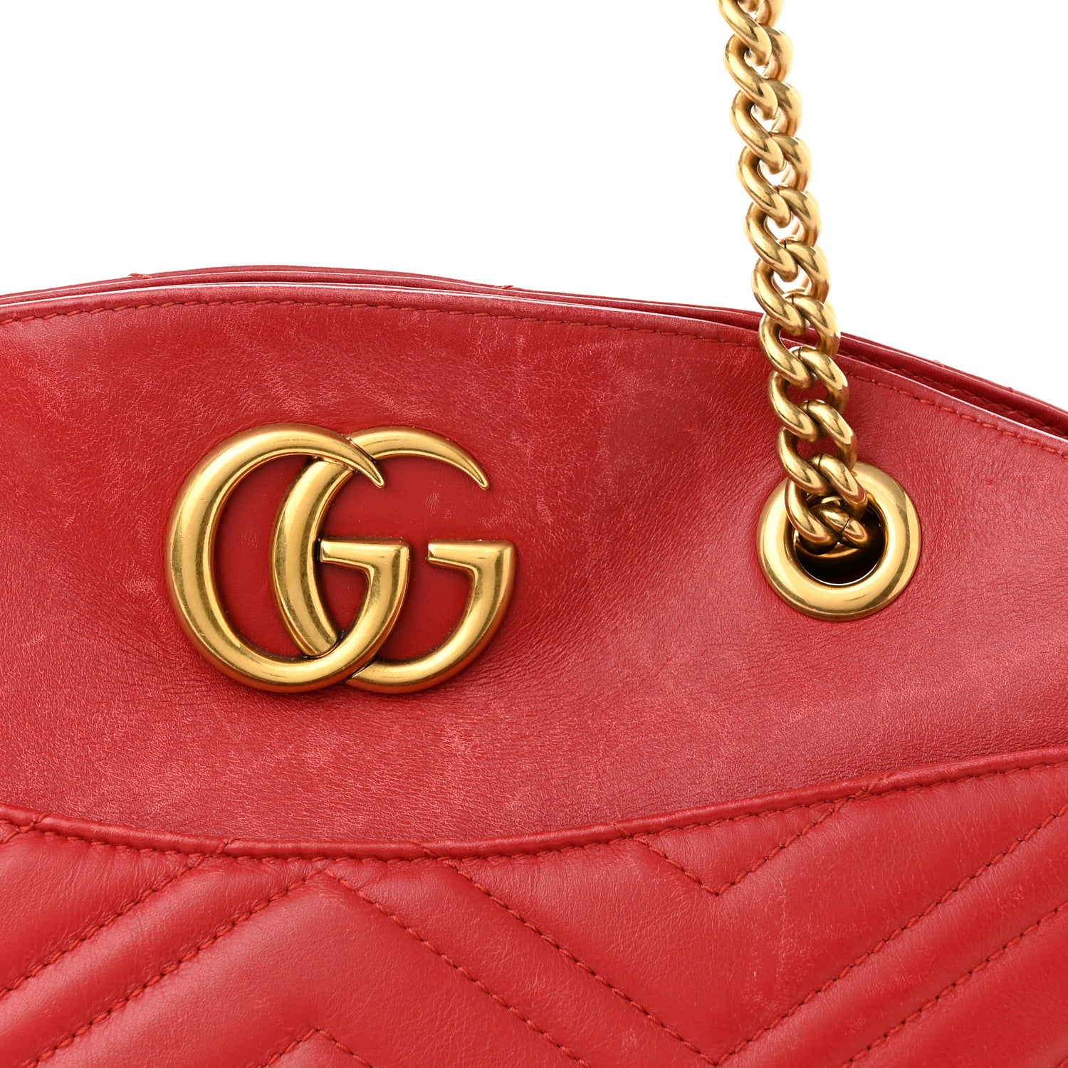 Gucci Calfskin Matelasse Medium GG Marmont Open Top Shoulder Bag Hibiscus Red 11 of 11