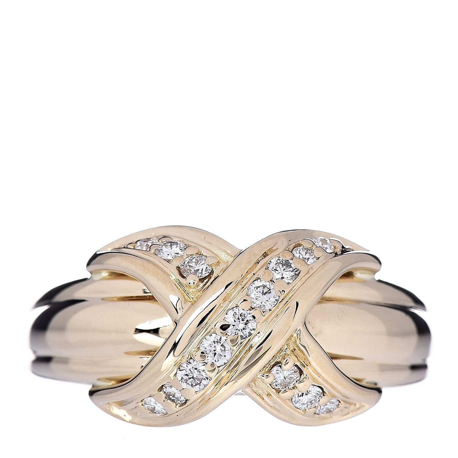 Tiffany 18K Yellow Gold Diamond Signature X Ring 53 6.25 1 of 6