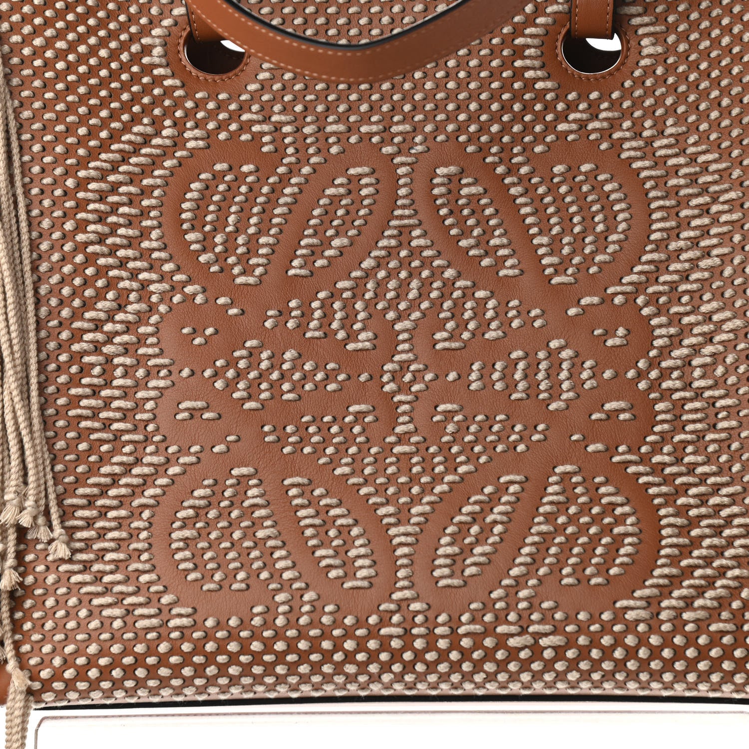 Loewe Calfskin Woven Cord Anagram Tote Bag Tan 7 of 9