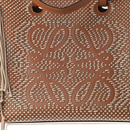 Loewe Calfskin Woven Cord Anagram Tote Bag Tan 7 of 9