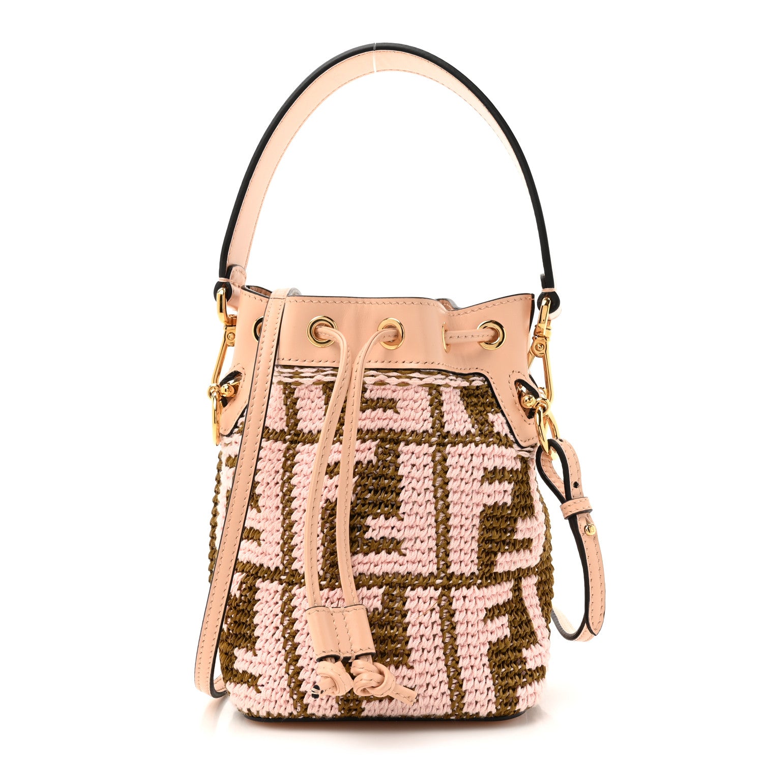 Fendi Raffia Vitello King F is Fendi FF Crochet Mini Mon Tresor Bucket Bag Natural Light Rose 1 of 10