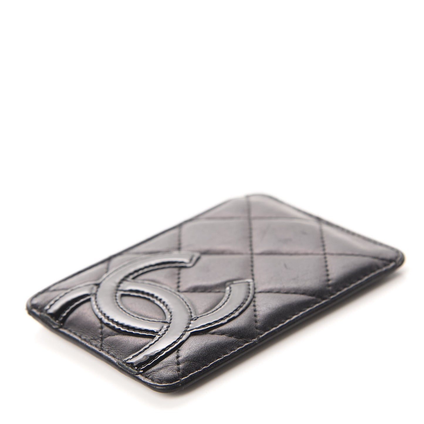 Calfskin Quilted Cambon Card Holder Black