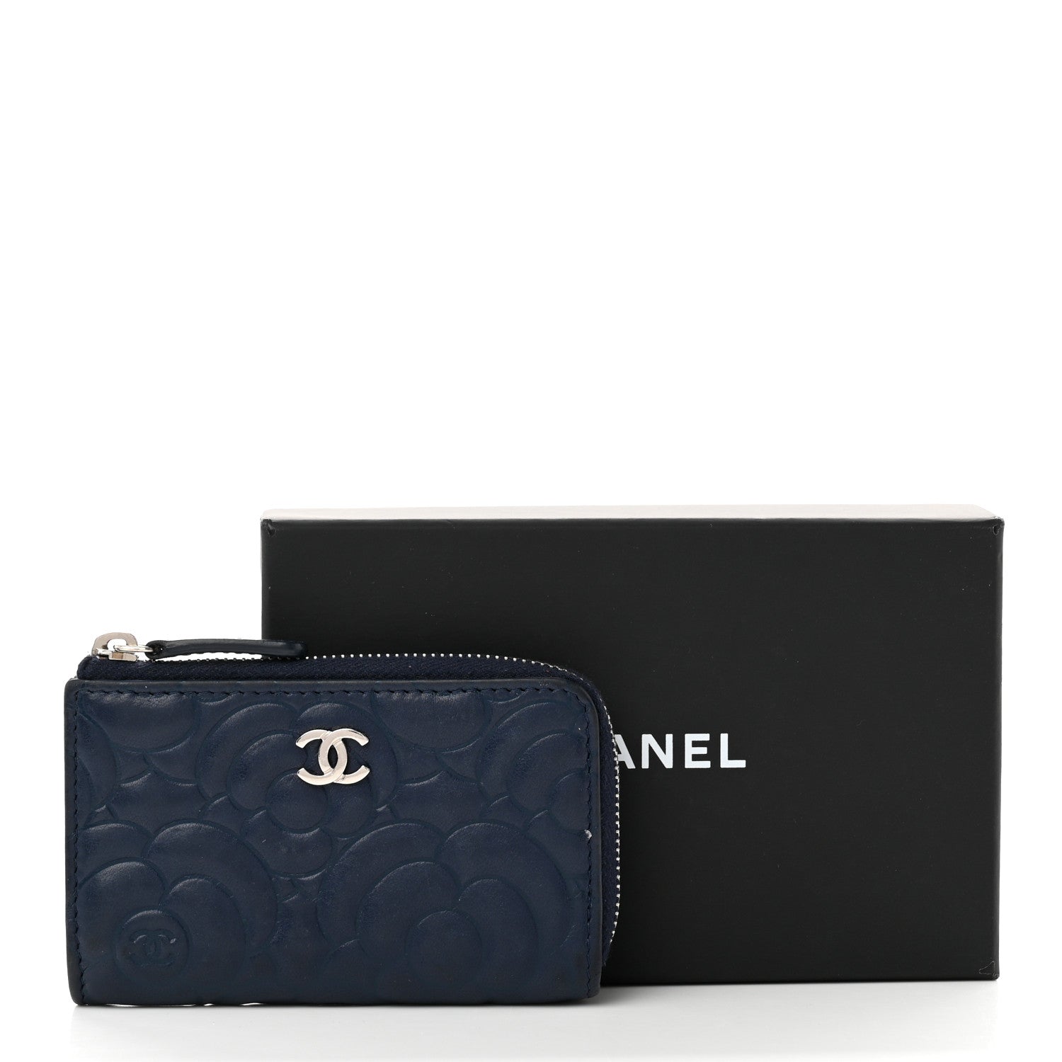 Chanel Lambskin Camellia Embossed Key Holder Case Navy 8 of 8