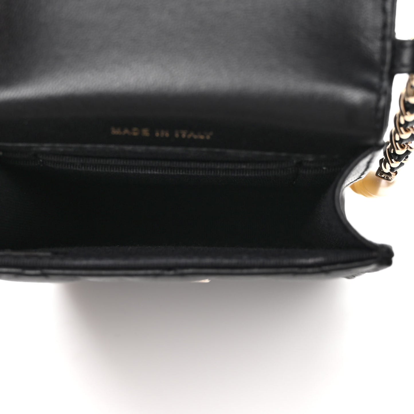 Lambskin Quilted Pearl Phone Holder With Chain Black
