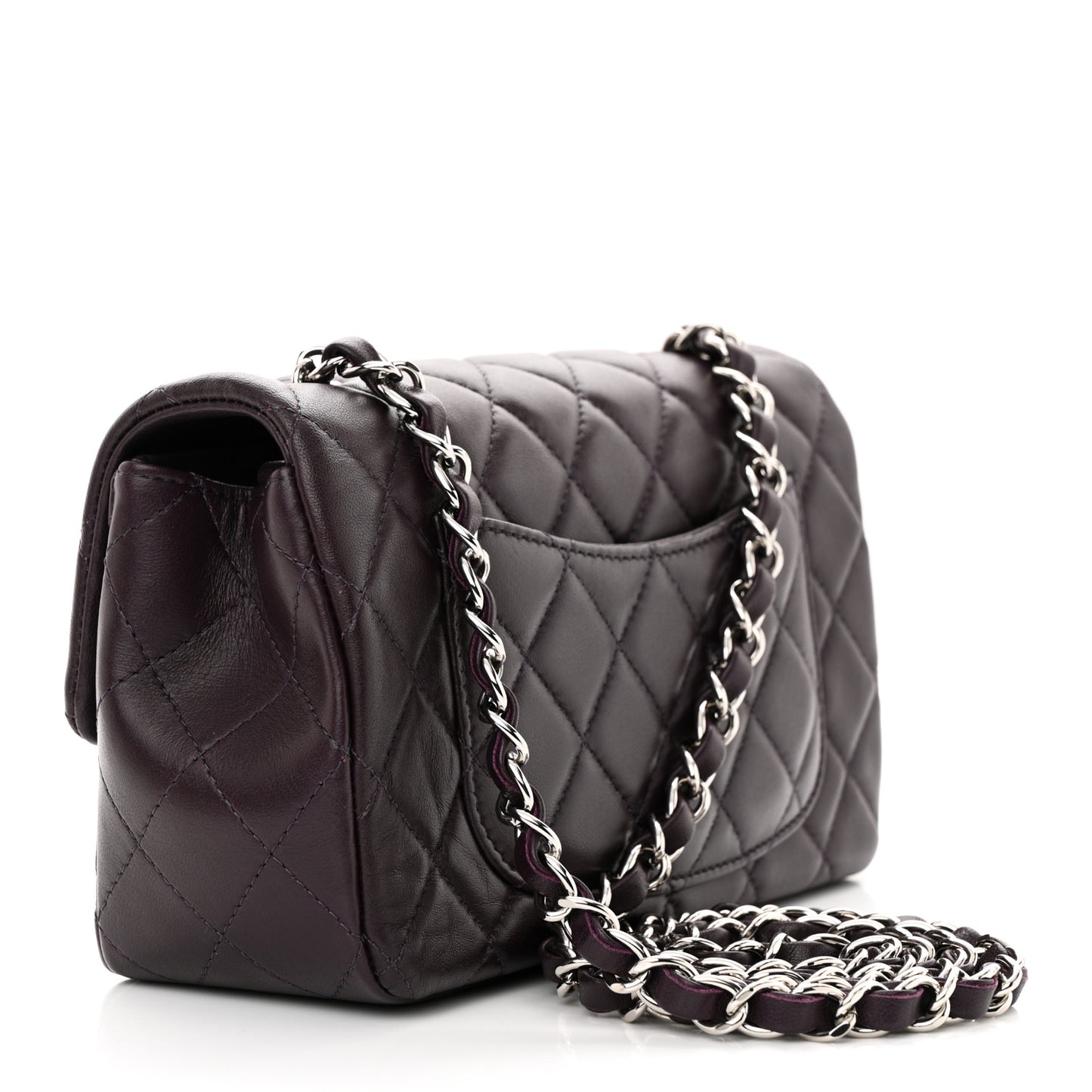 Lambskin Quilted Mini Rectangular Flap Dark Purple