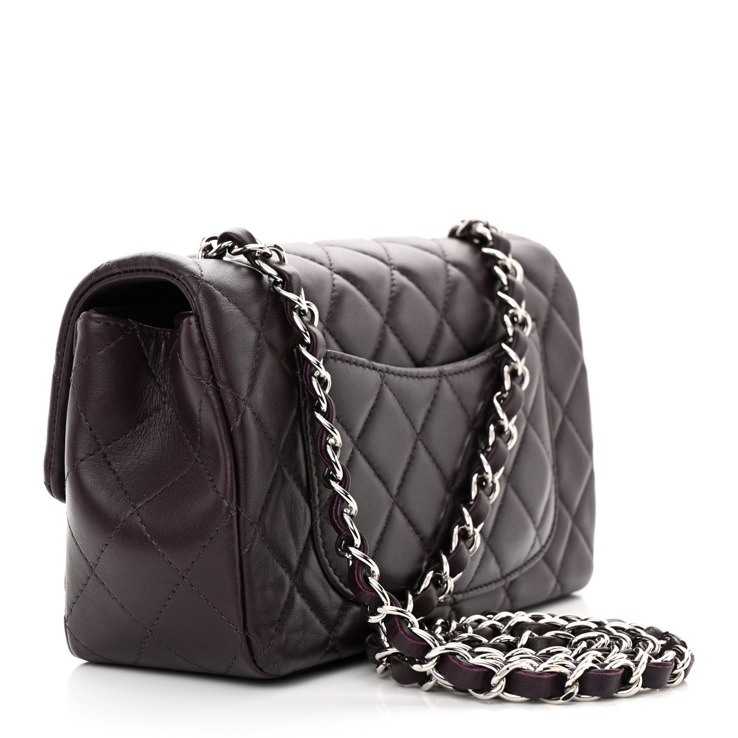 Chanel Lambskin Quilted Mini Rectangular Flap Dark Purple 3 of 11