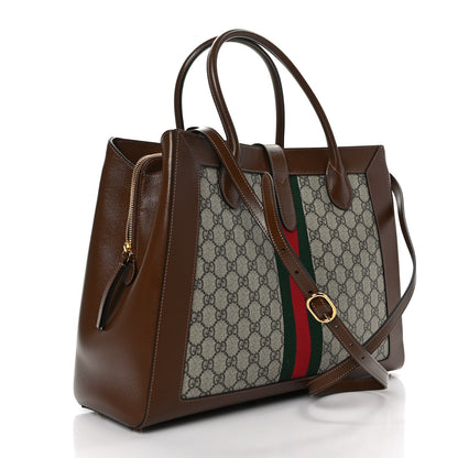 Gucci GG Supreme Monogram Azalea Calfskin Web Large Jackie 1961 Tote Beige Ebony Brown Sugar 3 of 10