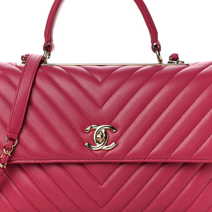 Chanel Lambskin Chevron Quilted Medium Trendy CC Dual Handle Flap Bag Dark Pink 6 of 10