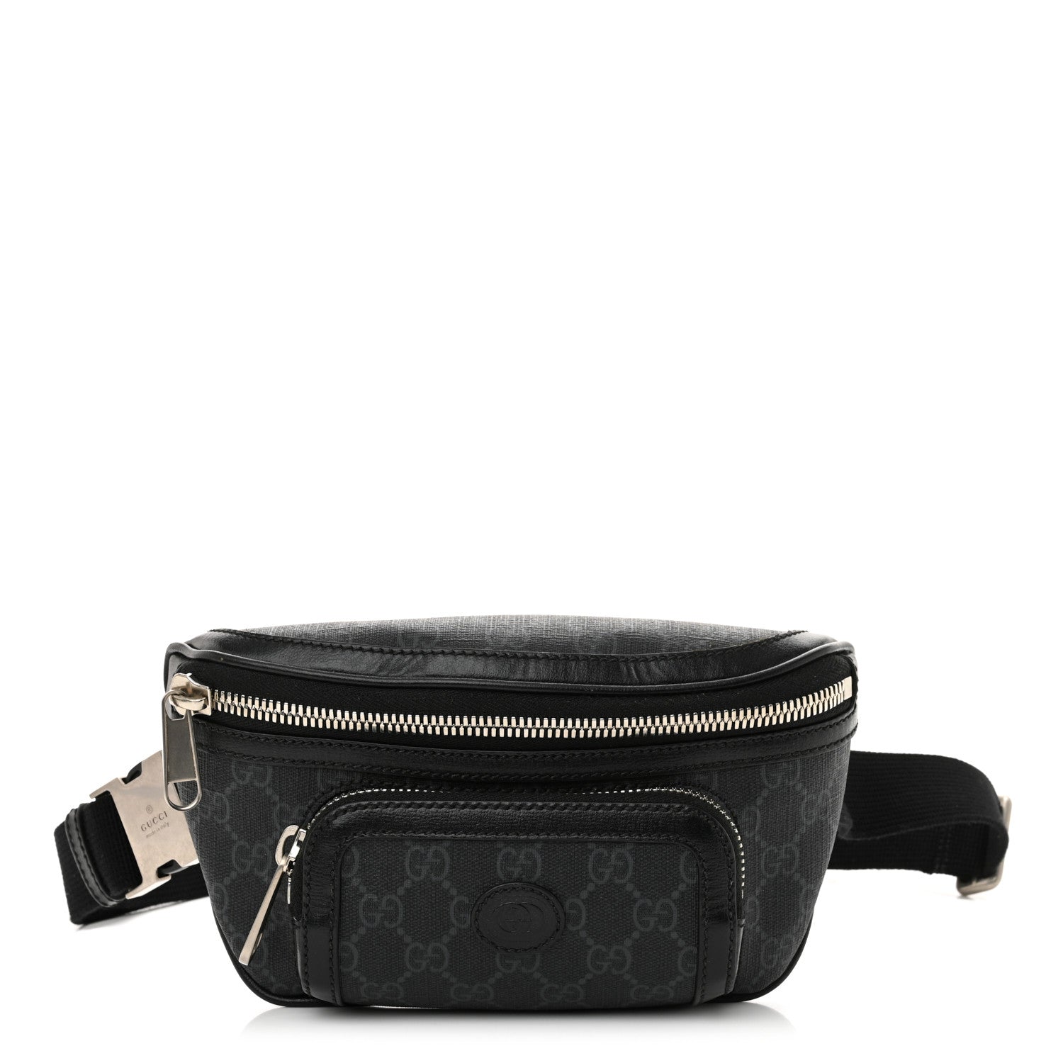 Gucci GG Supreme Monogram Textured Calfskin Retro Interlocking G Belt Bag Black 1 of 11