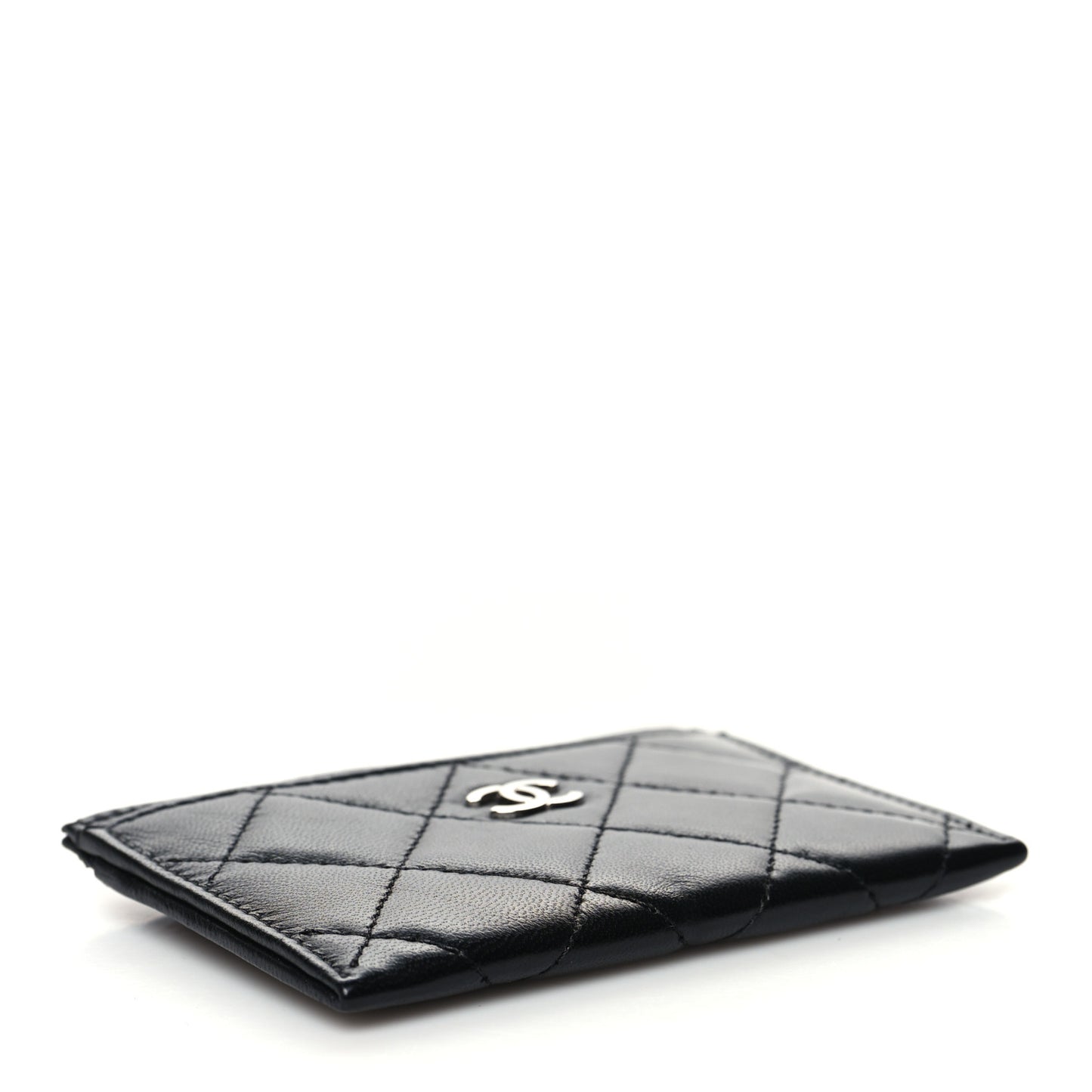 Lambskin Quilted Card Holder Black
