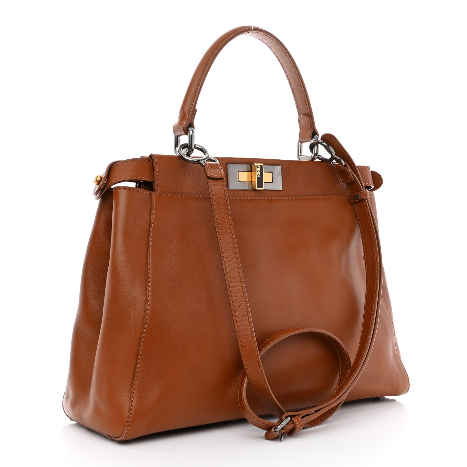 Fendi Vitello Suede Medium Peekaboo Iconic Satchel Cuoio Rame Moro 3 of 13