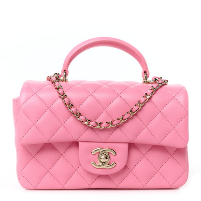 Chanel Lambskin Quilted Mini Top Handle Rectangular Flap Pink 1 of 12
