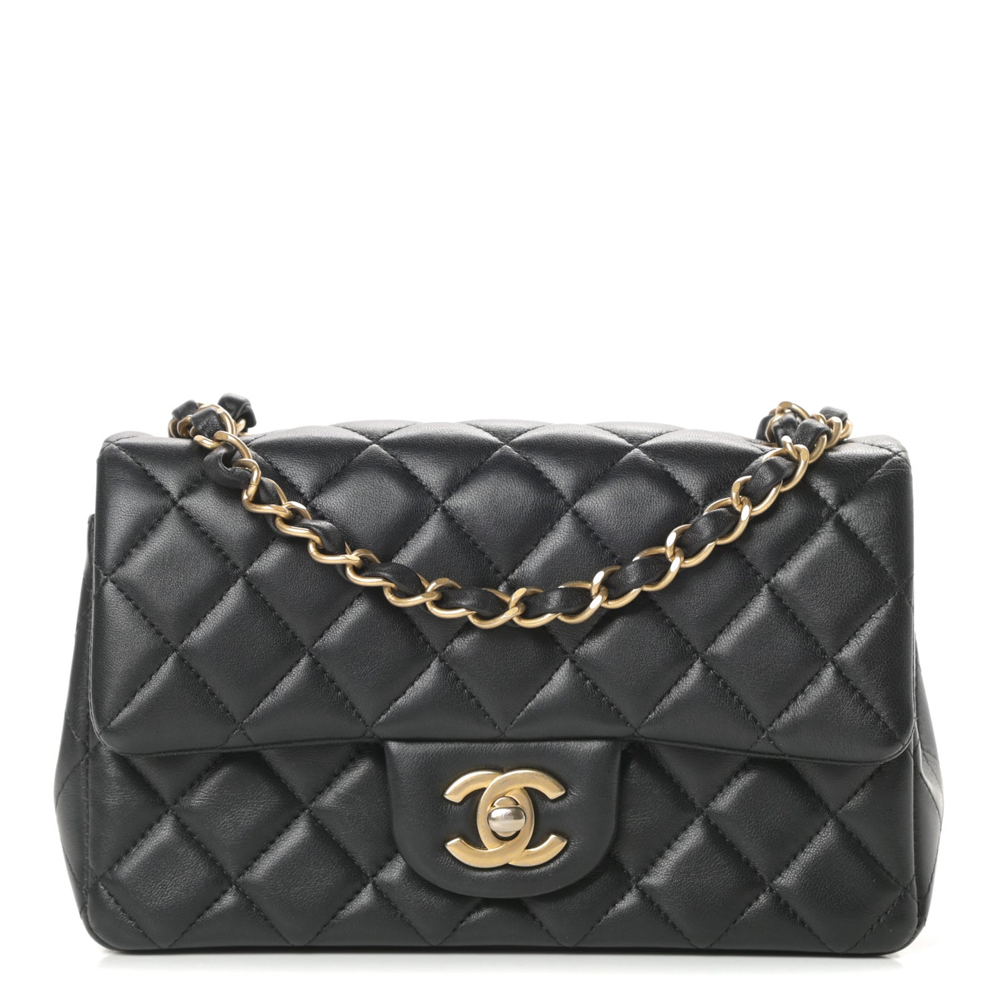 Lambskin Quilted Mini Rectangular Flap Black