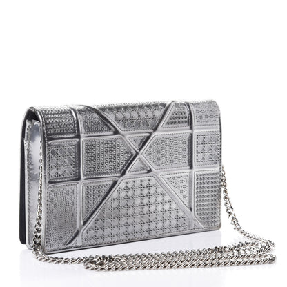 Christian Dior Metallic Patent Micro-Cannage Diorama Wallet on Chain Pouch Silver 2 of 4