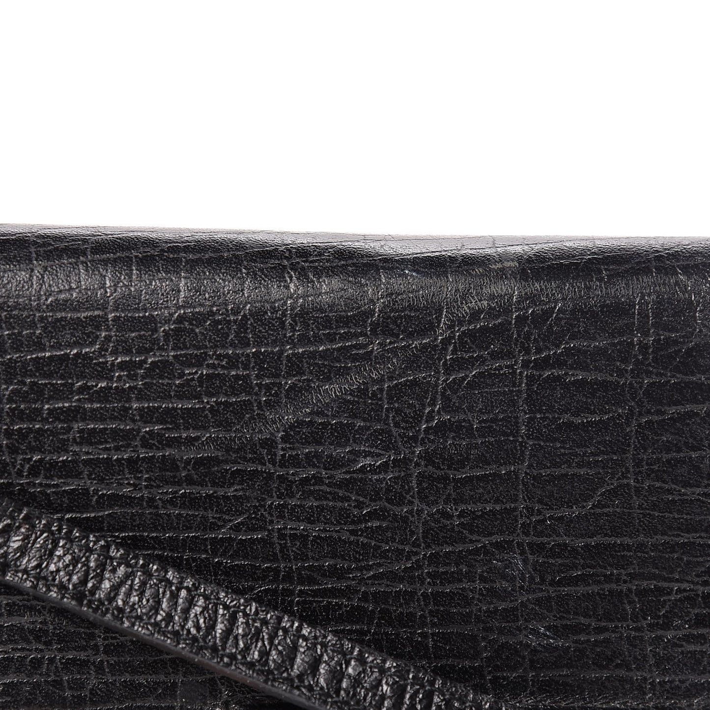 Textured Calfskin Bamboo Bar Clutch Black