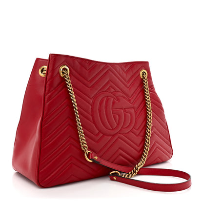 Gucci Calfskin Matelasse Medium GG Marmont Shoulder Tote Bag Hibiscus Red 3 of 17