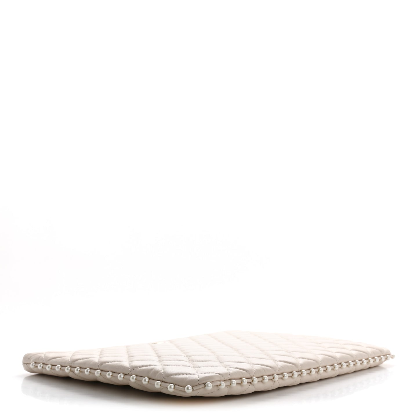 Calfskin Quilted Large Pearl Cosmetic Case Light Beige