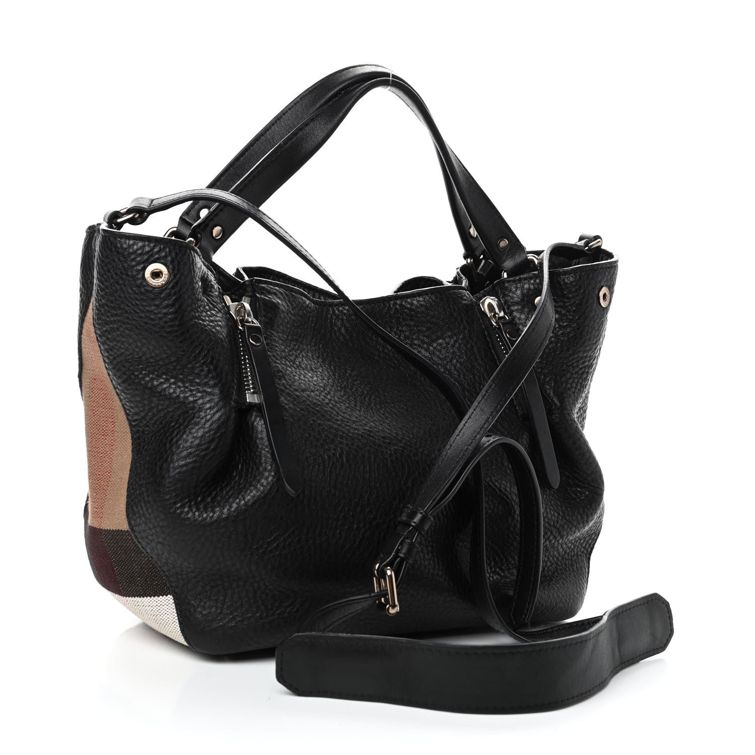 Burberry Grainy Calfskin House Check Small Maidstone Black 2 of 4