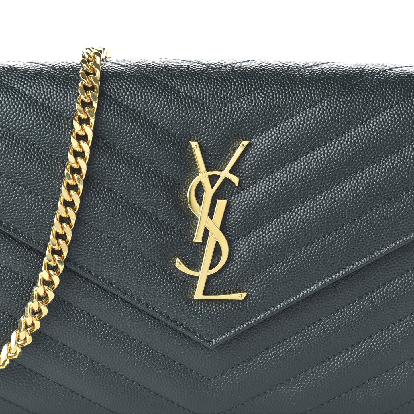 Grain De Poudre Matelasse Chevron Monogram Chain Wallet Dark Green