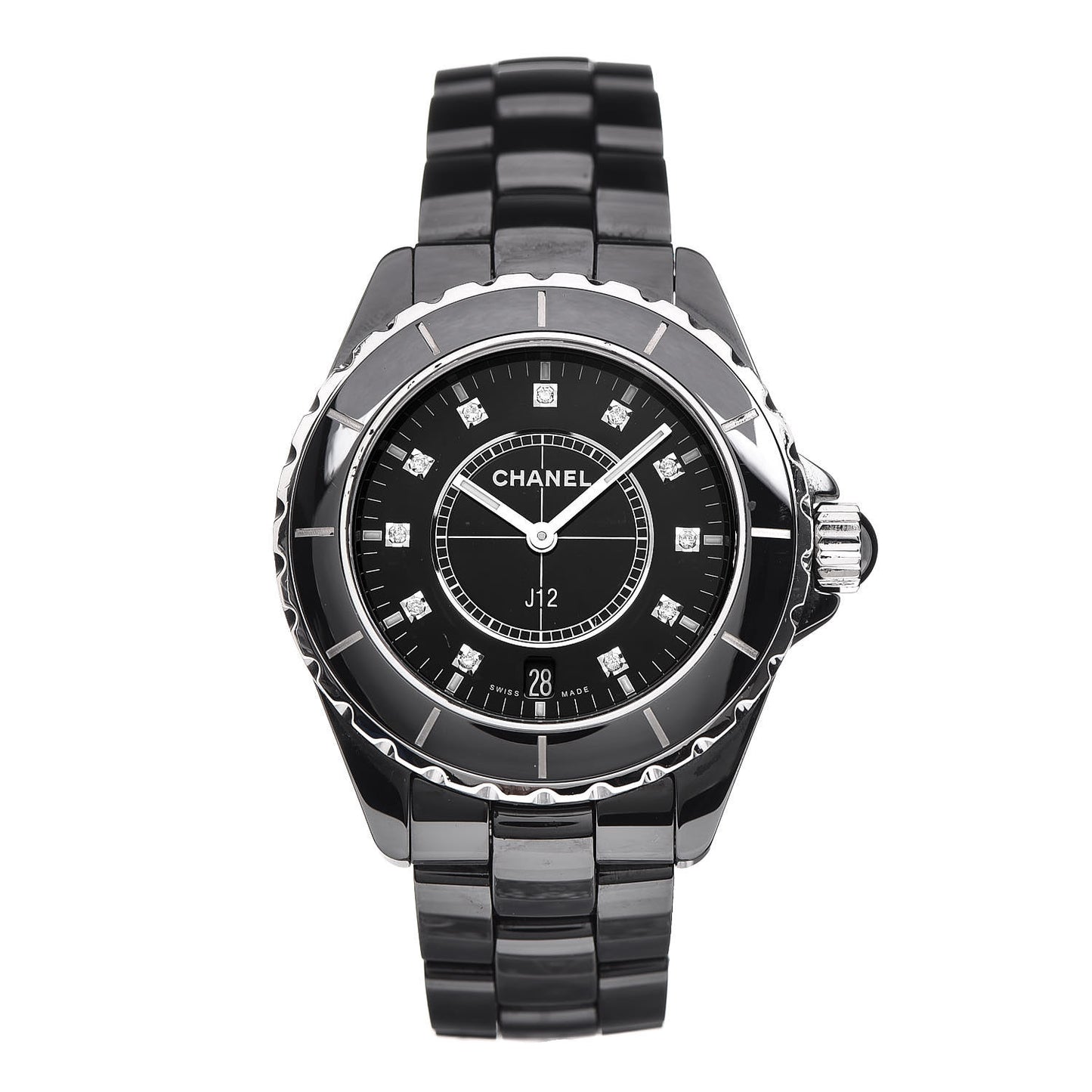 Stainless Steel Ceramic Diamond 38mm J12 Quartz Watch Black