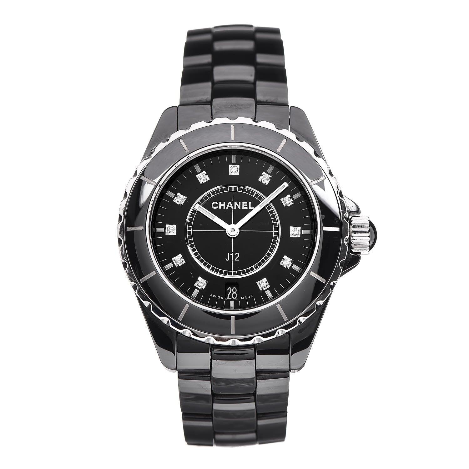 Chanel Stainless Steel Ceramic Diamond 38mm J12 Quartz Watch Black 1 of 7