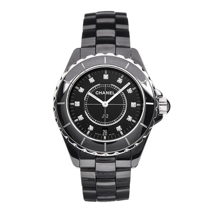 Chanel Stainless Steel Ceramic Diamond 38mm J12 Quartz Watch Black 1 of 7