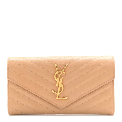 Saint Laurent Grain De Poudre Matelasse Chevron Monogram Flap Wallet Cork 1 of 9