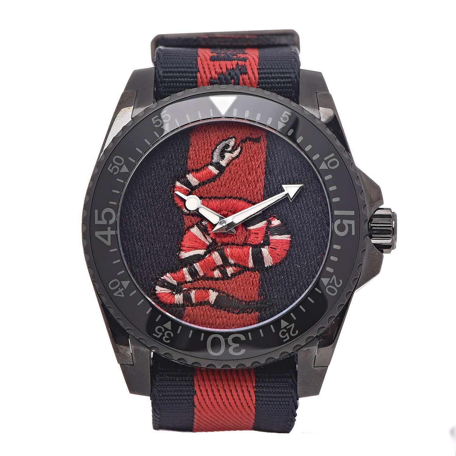 Gucci Stainless Steel Nylon 45mm Le Marche Des Merveilles Snake Quartz Watch Navy 1 of 7