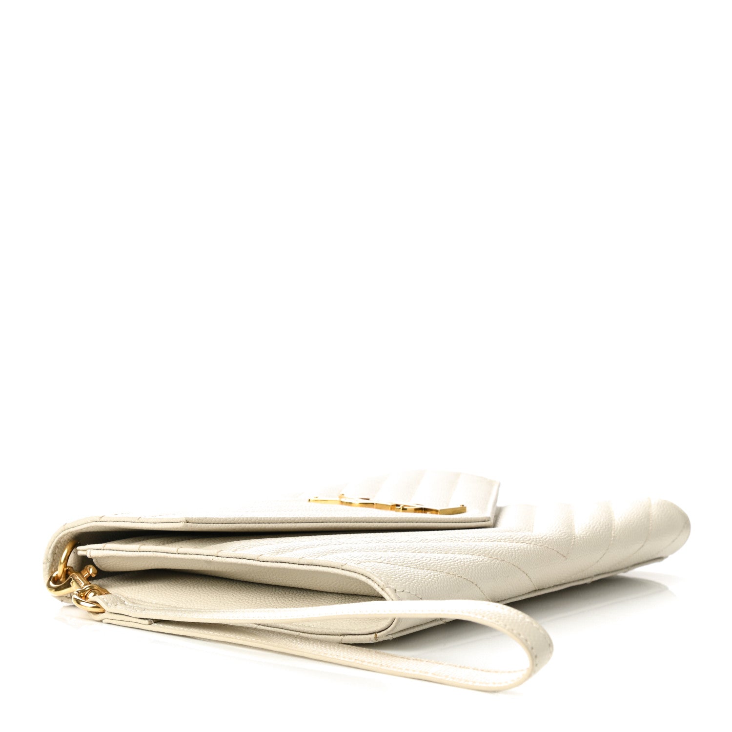 Saint Laurent Grain De Poudre Matelasse Chevron Monogram Envelope Clutch Crema Soft 4 of 8