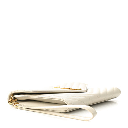 Saint Laurent Grain De Poudre Matelasse Chevron Monogram Envelope Clutch Crema Soft 4 of 8