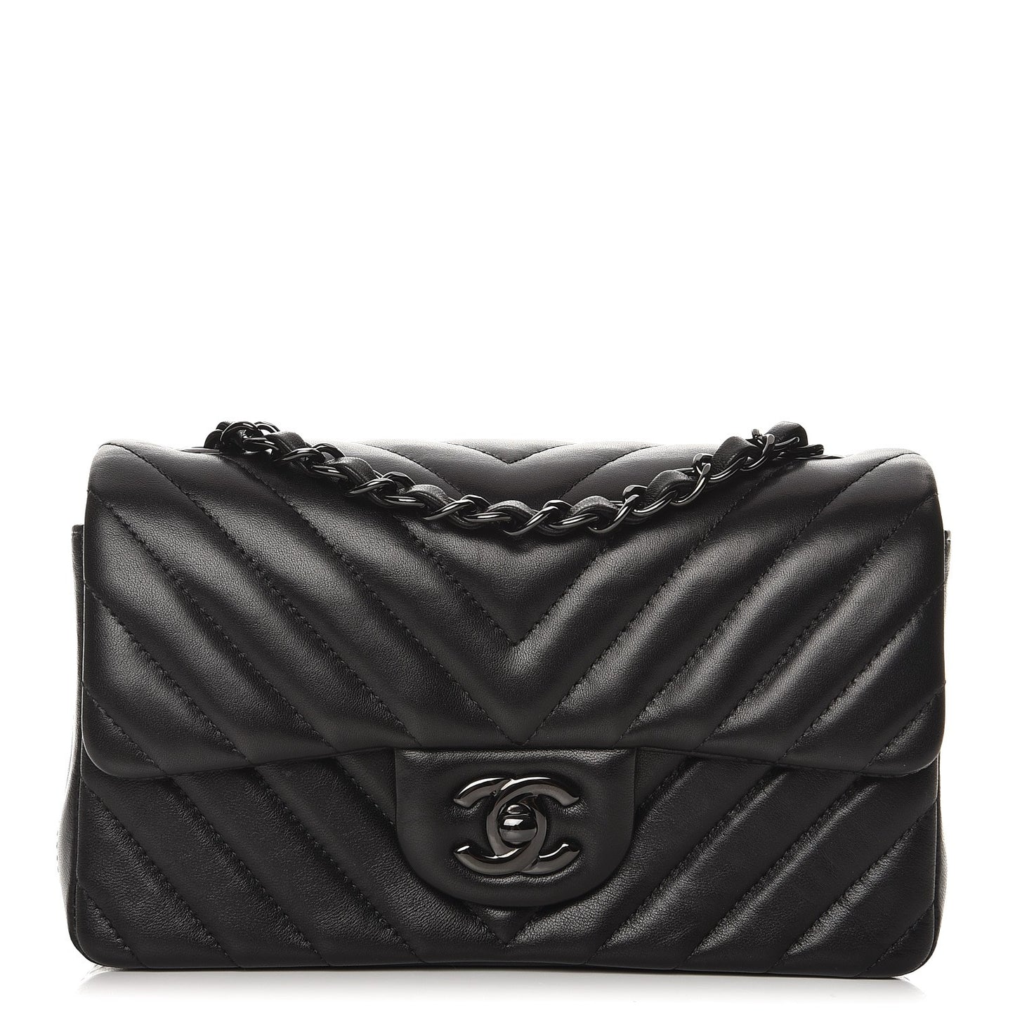 Lambskin Chevron Quilted Mini Rectangular Flap So Black