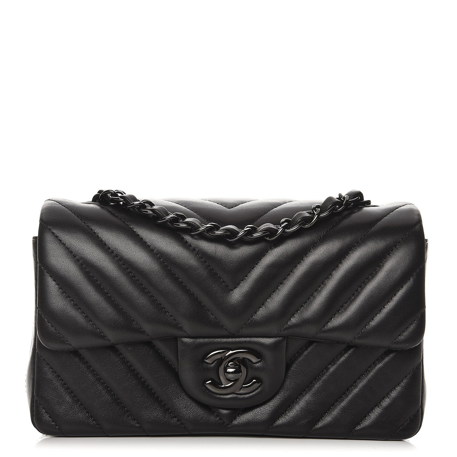 Chanel Lambskin Chevron Quilted Mini Rectangular Flap So Black 1 of 8