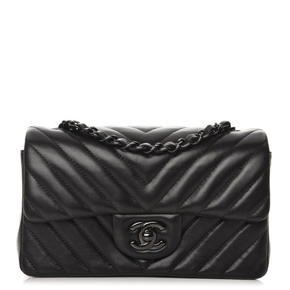 Chanel Lambskin Chevron Quilted Mini Rectangular Flap So Black 1 of 8