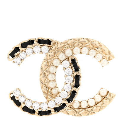 Chanel Lambskin Crystal CC Chain Brooch Black Gold 1 of 5