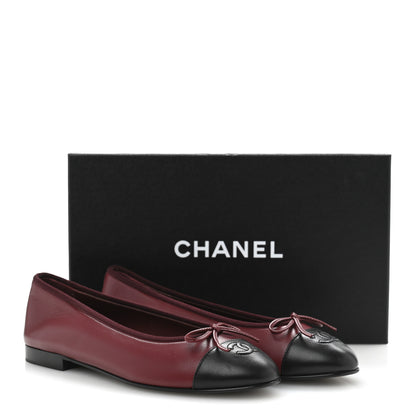 Chanel Lambskin Cap Toe CC Ballerina Flats 39 Burgundy Black 10 of 10