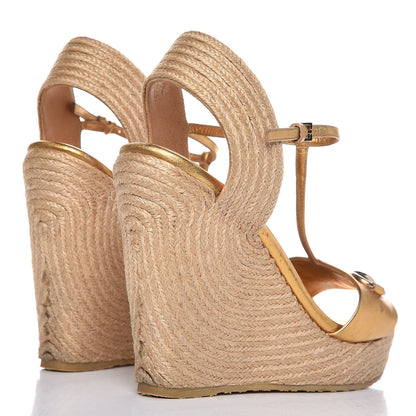Gucci Nappa Silk Horsebit Espadrille Wedge Sandals 36 New Oro Rutenio 4 of 15