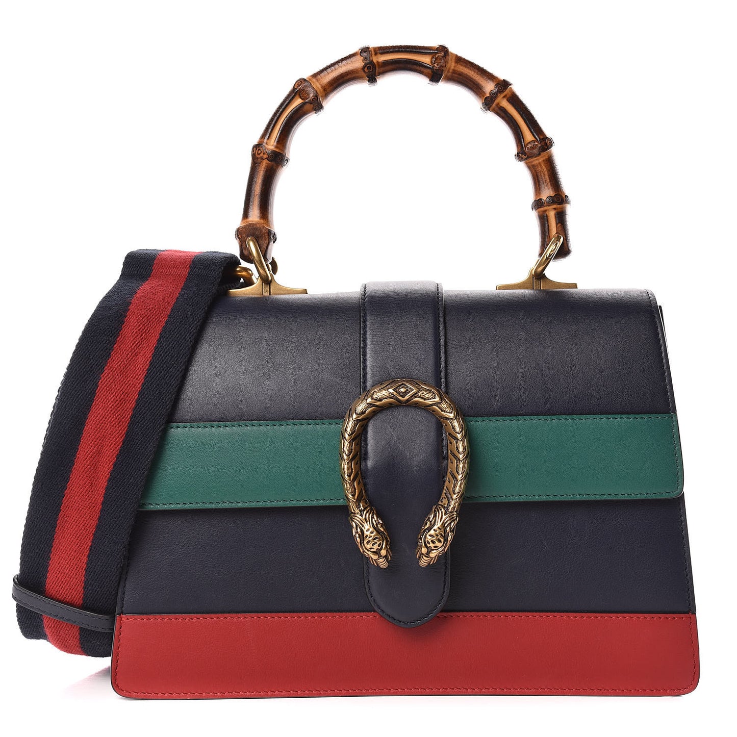 Moon Calfskin Bamboo Web Medium Dionysus Top Handle Bag Blue Emerald Hibiscus Red