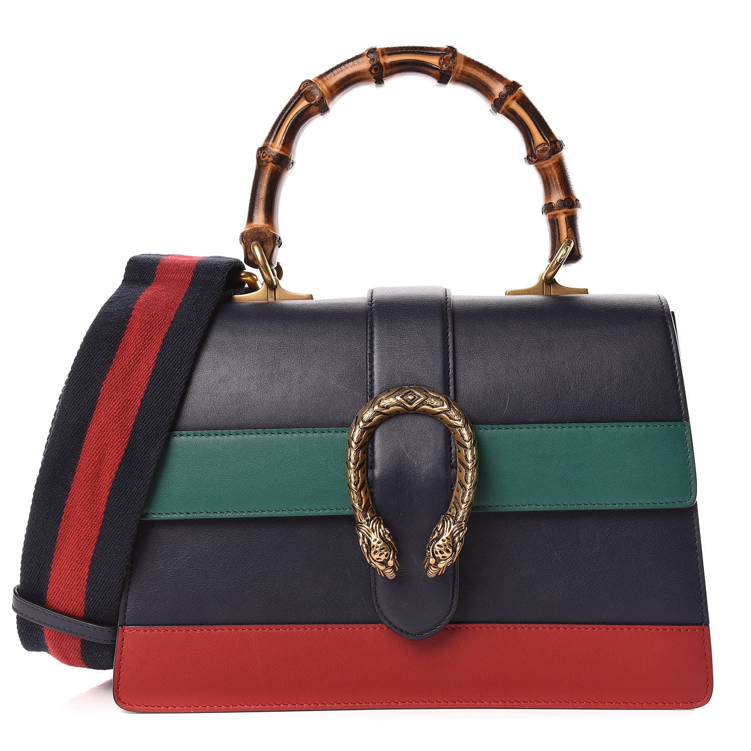 Gucci Moon Calfskin Bamboo Web Medium Dionysus Top Handle Bag Blue Emerald Hibiscus Red 1 of 14
