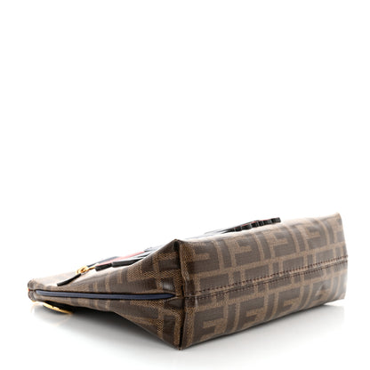 Fendi X FILA Glazed Fabric Vitello Century FF 1974 Mania Pouch Mogano Panna Blueberry 3 of 10