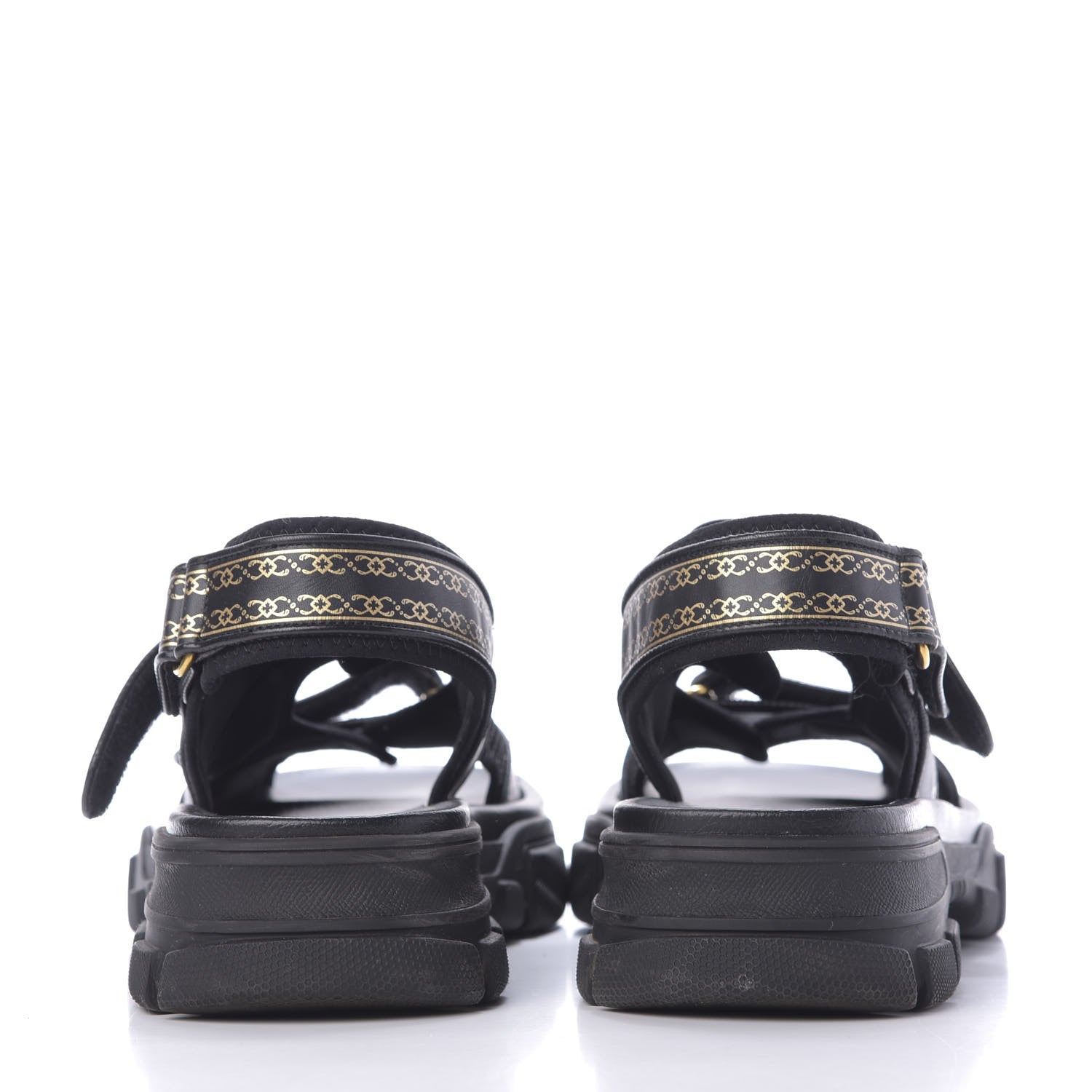 Gucci Nappa Mesh Chambre des Squelettes Mens Aguru Sandals 9 Black Gold 5 of 13