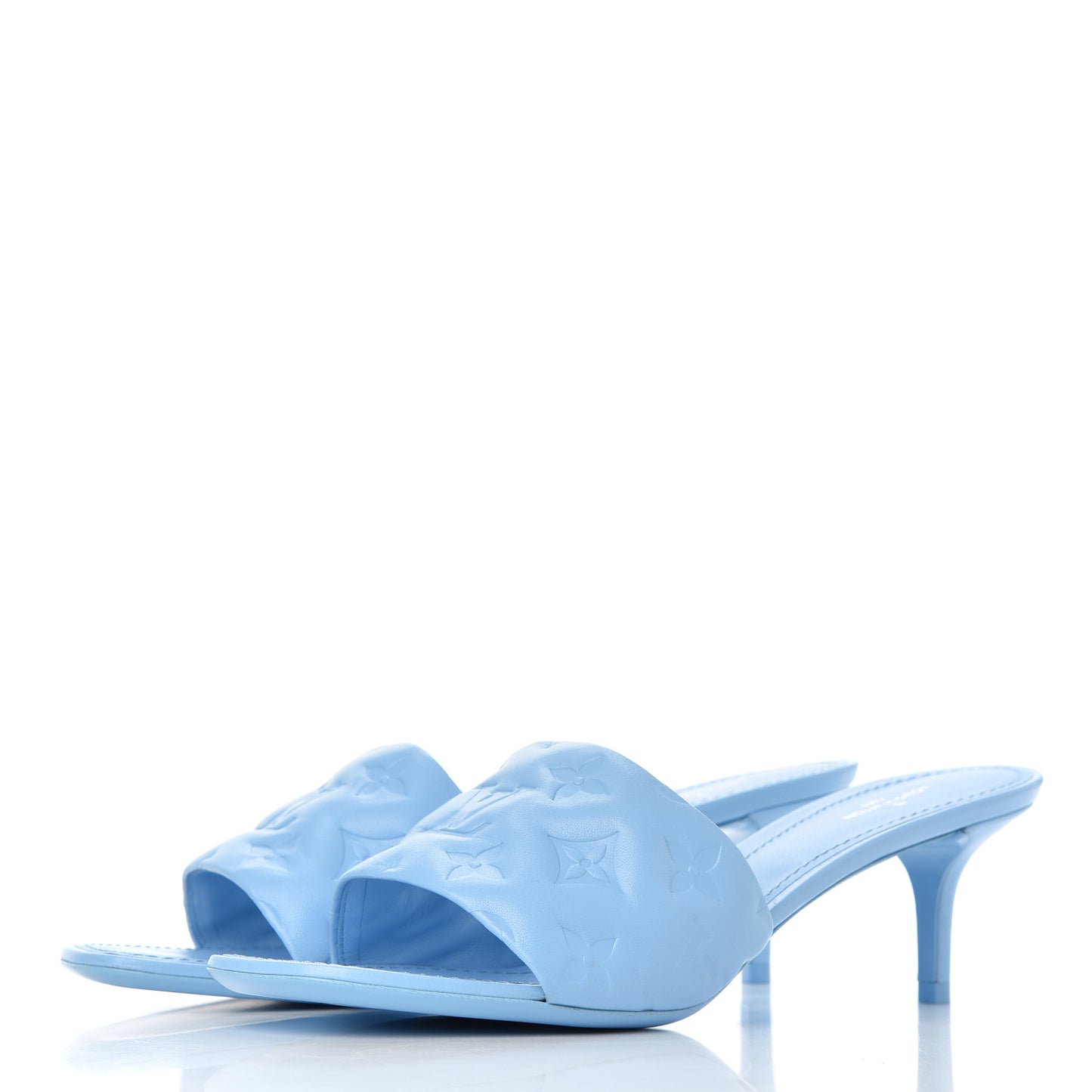 Lambskin Embossed Monogram Revival Mid Heel Mules 39 Blue