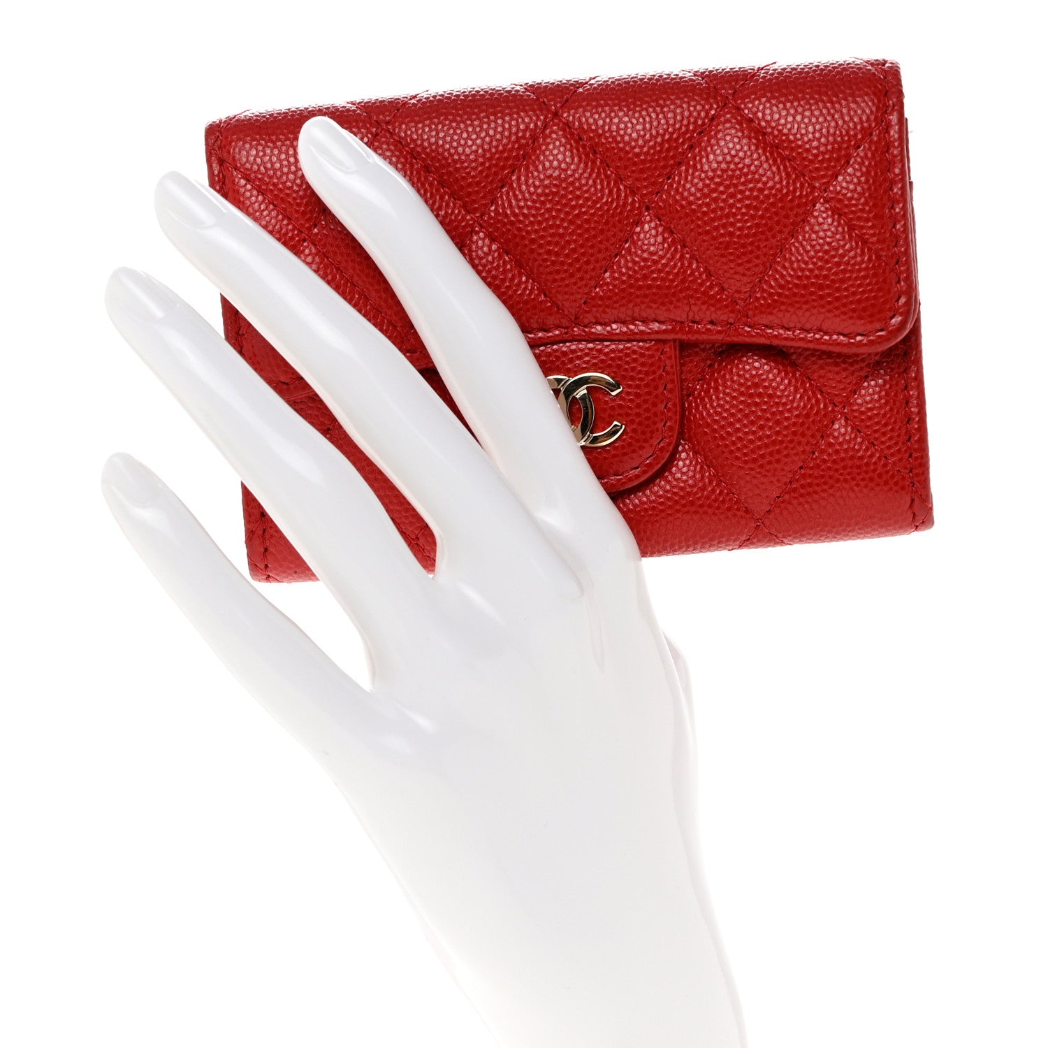 Chanel Caviar Quilted Flap Card Holder Wallet Red 2 of 9