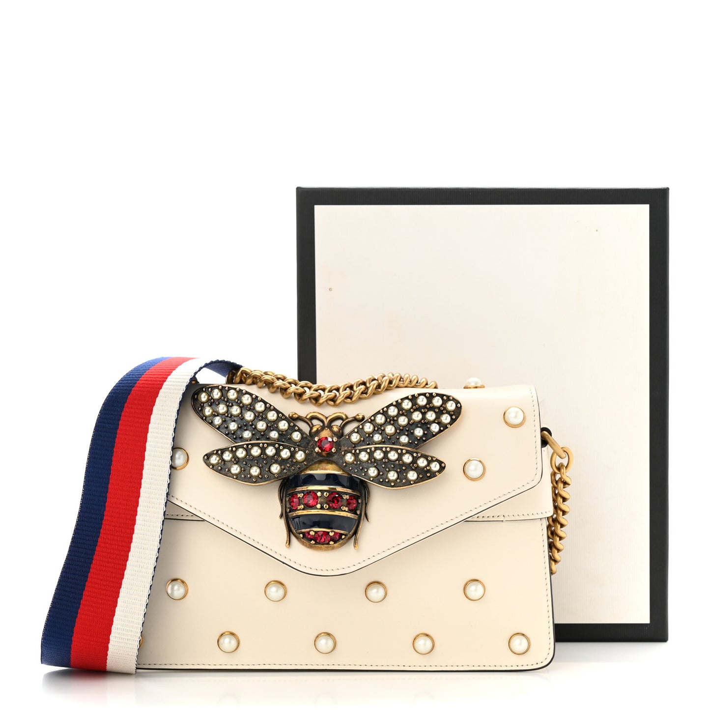 Nappa Pearl Studded Mini Queen Margaret Broadway Shoulder Bag Mystic White